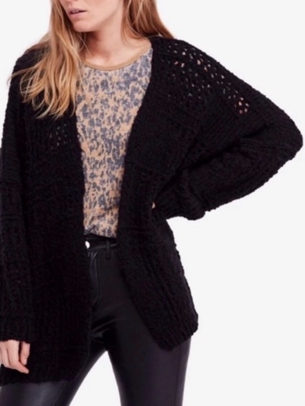 Free People Black Chunky Knit Cardigan